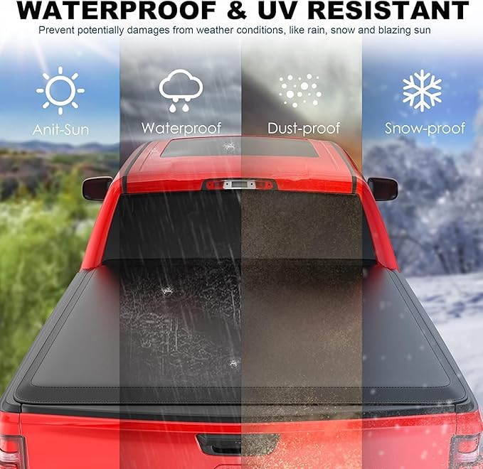 MOSTPLUS Soft Roll-up Truck Bed Tonneau Cover On Top Compatible with 2022 2023 2024 2025 Ford Maverick Bed 3 Fold Fleetside (4.5 FT Feet Bed-54.4 inch