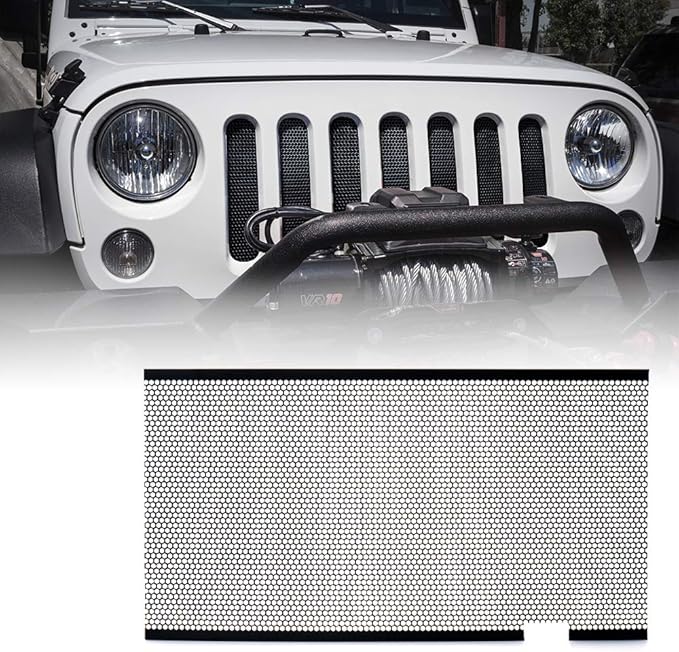 Xprite Black Aluminum Alloy Mesh Insert Compatible with Jeep Wrangler JK JKU 2007-2018 Original Front Hood Matte Grill Grille Grid