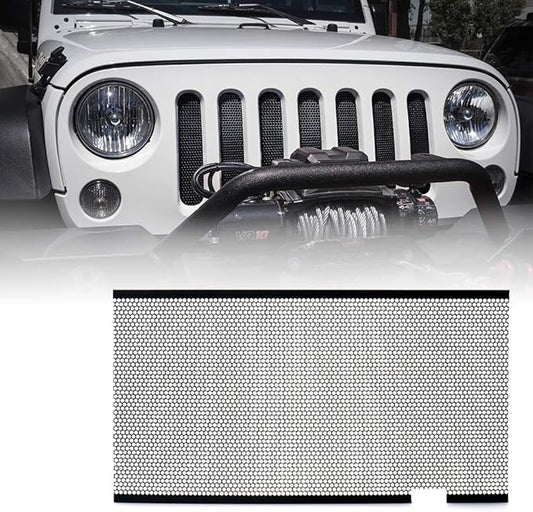 Xprite Black Aluminum Alloy Mesh Insert Compatible with Jeep Wrangler JK JKU 2007-2018 Original Front Hood Matte Grill Grille Grid