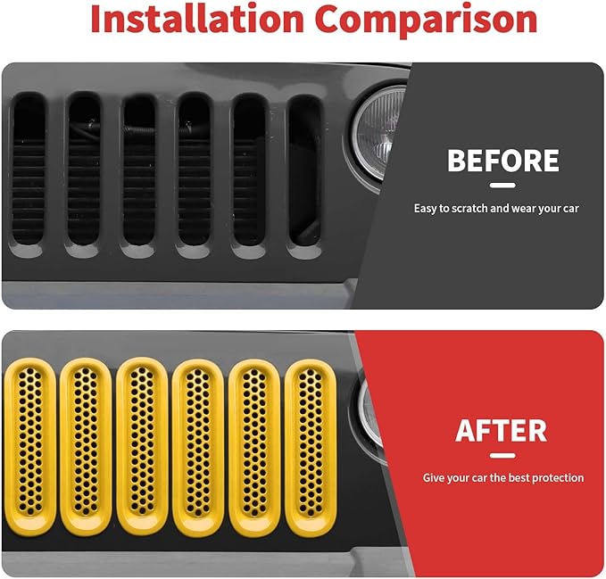 Mesh Grill Insert Grille Inserts Cover Fit for 2007-2018 Jeep Wrangler JK JKU(Yellow)