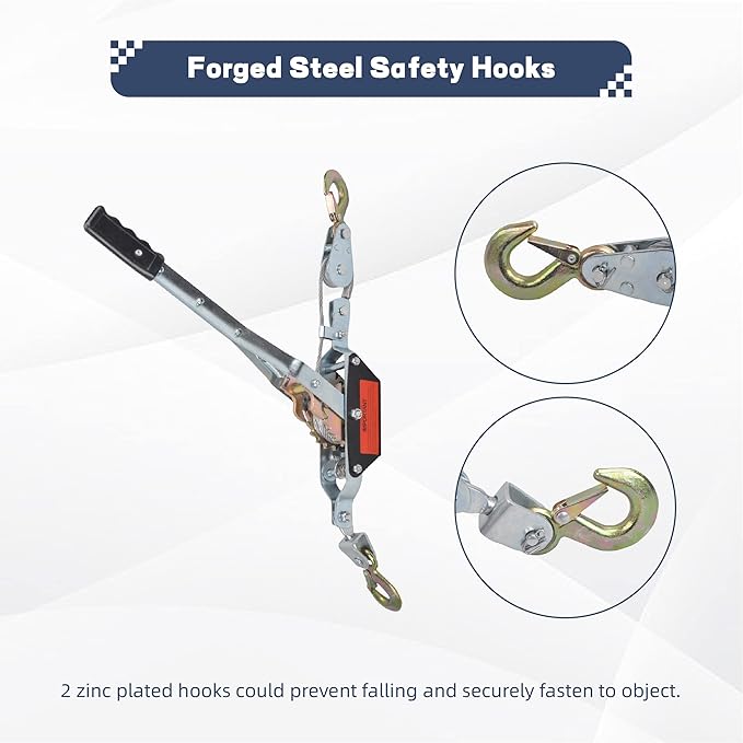2 Ton Power Puller, 2 Hook Steel Cable Dual Gear Power Ratchet Come Along Winch,Heavy Duty Hand Cable Puller,4,400LBS