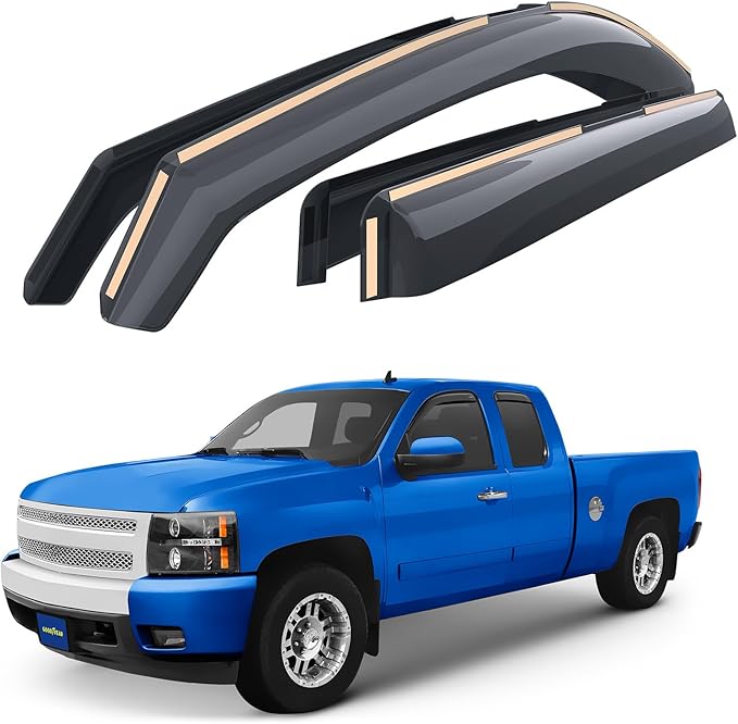 Goodyear Shatterproof in-Channel Window Deflectors for Trucks Chevy Silverado/GMC 1500 Sierra 2007-2013 Extended Cab, Rain Guards, Window Visors, Vent Deflector, Truck Accessories, 4 pcs- GY003418LP