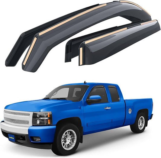 Goodyear Shatterproof in-Channel Window Deflectors for Trucks Chevy Silverado/GMC 1500 Sierra 2007-2013 Extended Cab, Rain Guards, Window Visors, Vent Deflector, Truck Accessories, 4 pcs- GY003418LP