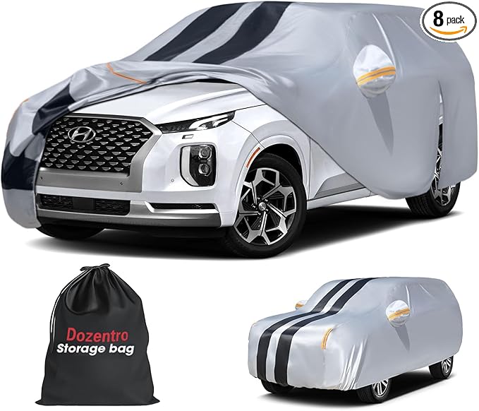 10 Layers Car Cover Custom Fit for Hyundai Palisade 2018-2026 100% Waterproof All Weather Automobiles, Gift with Towel, Heavy Duty Car Covers for Rain Sun UV Protection with Door Zipper.