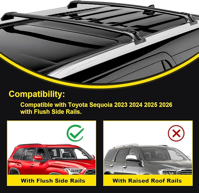 2PCS Roof Rack Cross Bars Fit for Toyota Sequoia 2023 2024 2025 2026 Roof Luggage Carrier Crossbars Aluminum (Black)