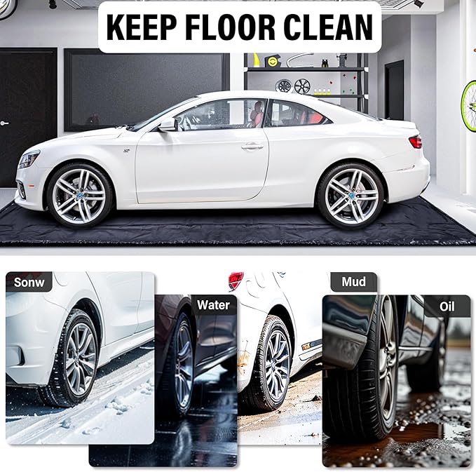Garage Floor Mat, Garage Car Mat - Non-Slip Waterproof Containment Mat, Heavy Duty Durable Protection, Easy to Clean & Install, Perfect for Garage, Workshop, Parking (7'9"W x 18'6"L)