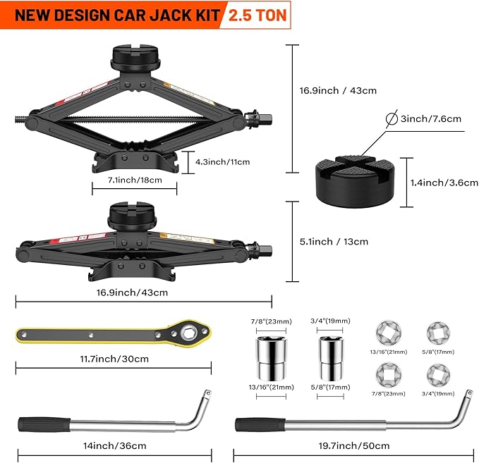 IMAYCC Car Jack Kit 2.5 Ton, Universal Scissor Car Jack, Portable Tire Changing Kit for Car SUV MPV