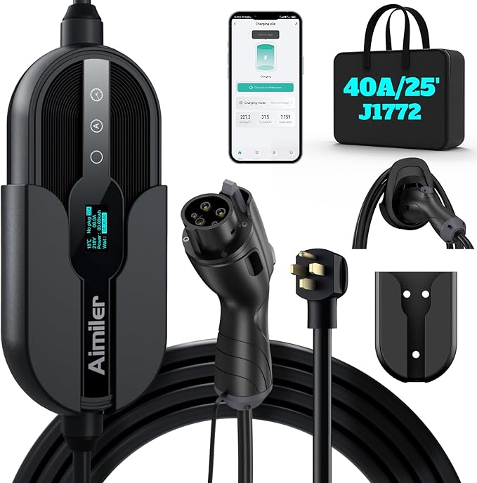 Level 2 Electric Vehicle (EV) Charger(WIFI APP/Plug-play), 40A, 25ft Cable ETL Certified, 220V-240V NEMA 14-50P Plug EVSE w/ J1772 Connector, Portable EV Car Charging Stations for Home Level 2