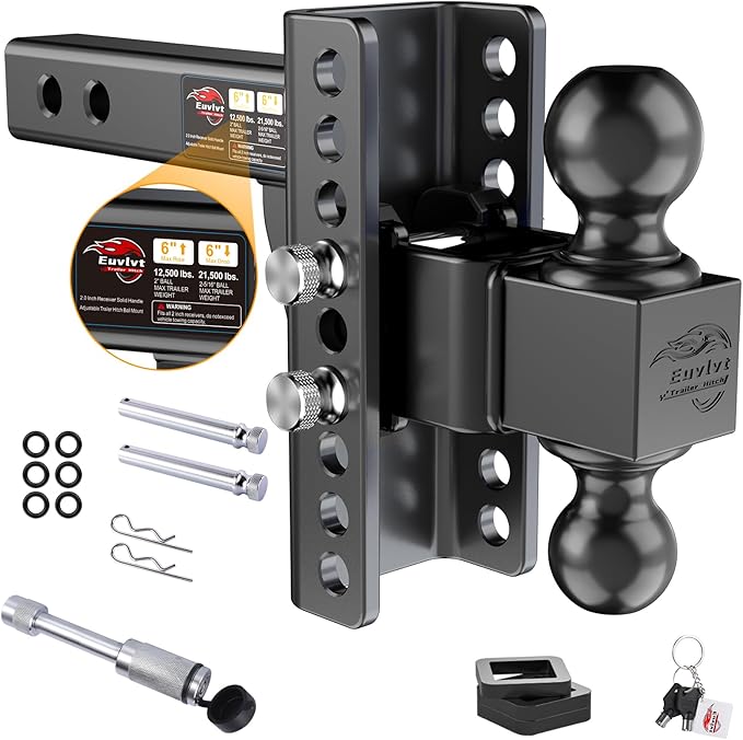 Adjustable Trailer Hitch -Drop Hitch (Fits 2-Inch Receiver) -6" Drop/Rise Tow Hitch, 2" & 2-5/16" Ball Hitches for Trucks -21,500 GTW Hitch Ball Mount with Anti-Theft Locking Hitch Pins
