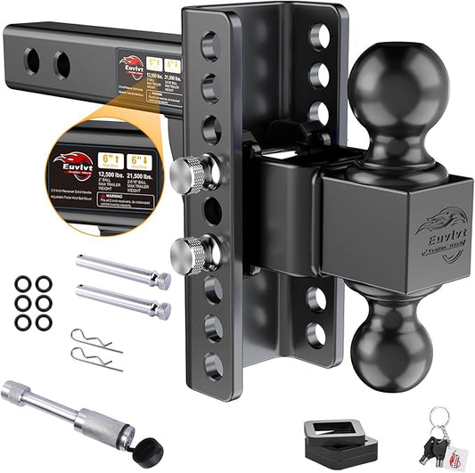 Adjustable Trailer Hitch -Drop Hitch (Fits 2-Inch Receiver) -6" Drop/Rise Tow Hitch, 2" & 2-5/16" Ball Hitches for Trucks -21,500 GTW Hitch Ball Mount with Anti-Theft Locking Hitch Pins
