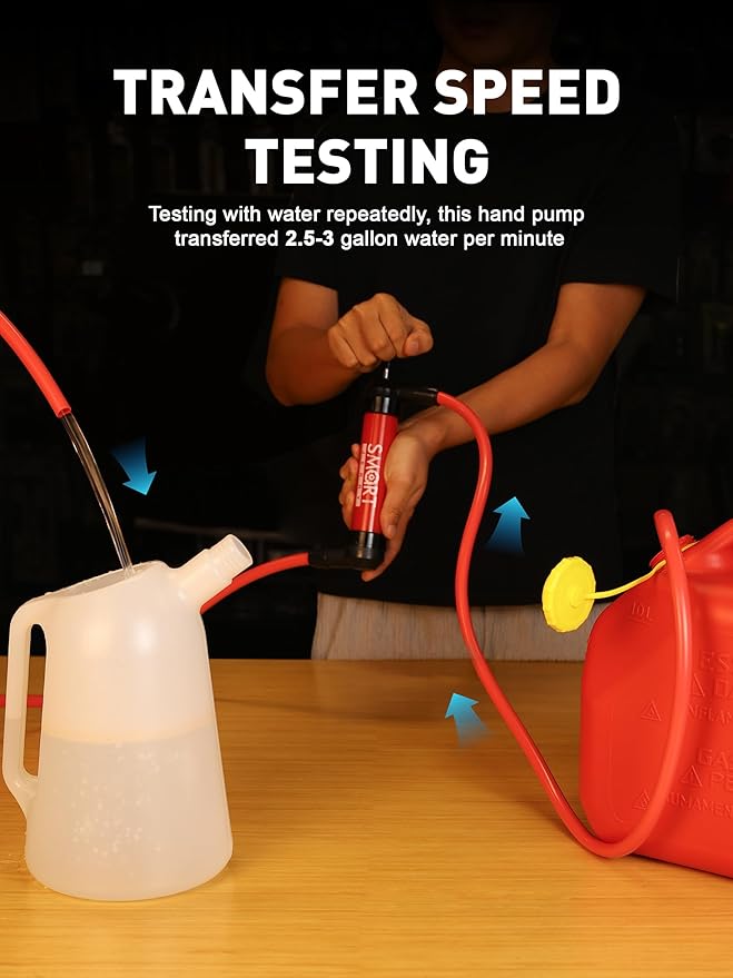 SMART JERRY - Fluid Transfer Pump Automotive, Oil Transfer Pump, Hand Pump Siphon, Multi-Use Hand Fuel Pump for Gas Oil and Liquids, RV Antifreeze Pump Kit, Siphon Pump for Fish Tank, Lawn Mower Pump