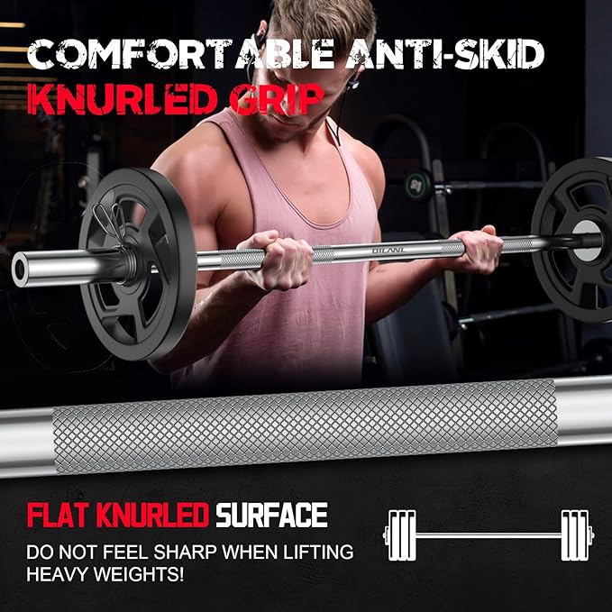 Olympic Barbell Bar 55", 2In-Weight Lifting Bar Standard Straight Barbell Bars for Bench Press/Hip Thrusts/Biceps/Lunges/Squat/Strength-Training Home Gym Weight Bar, 2 Collars(500lb Capacity)