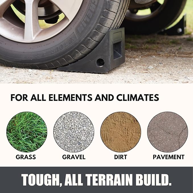 SECURITYMAN Heavy Duty Wheel Chocks (2 Pack) - Durable, Non-Slip, Solid Rubber Wheel Chocks for Boat Trailers, RV, Truck, Camper - Grip on All Surfaces - Trailer Wheel Chocks - Black