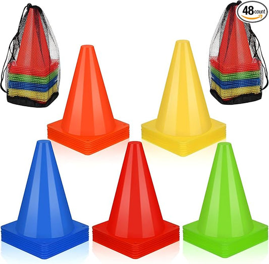Leelosp 48 Pack 7" or 9" Plastic Traffic Cones Agility Field Marker Soccer/Safety/Sports/Training Cones for Skating Basketball Football Practice Drills Themed Party Decorations
