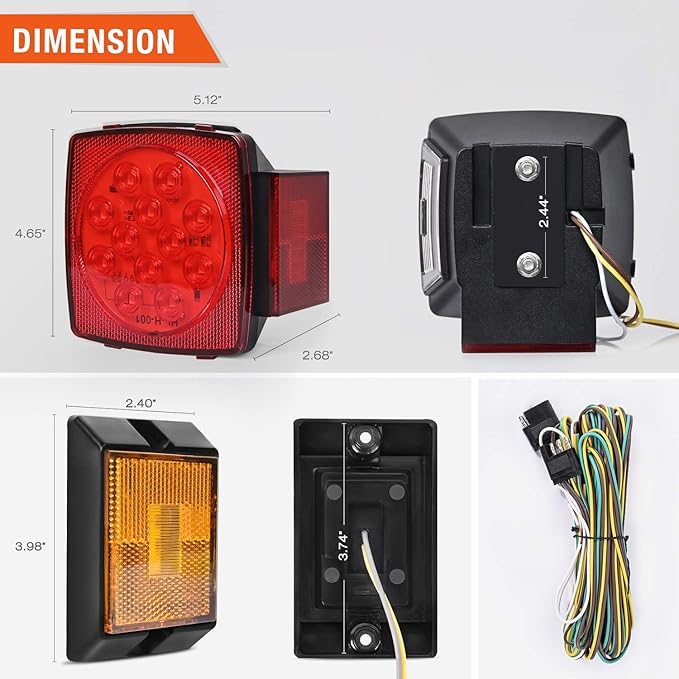 Nilight 2PCS Square LED Trailer Light Kit Low Profile Submersible IP68 Stop Turn Tail Side Marker License Lamps for 12V Utility Boat Camper RV Trucks Marine Snowmobile