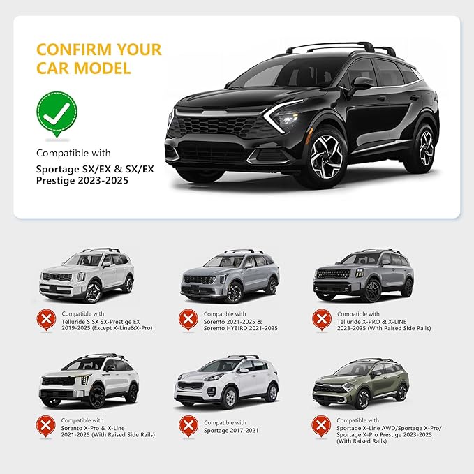 Roof Rack Cross Bars Compatible with Kia Sportage SX/EX & SX/EX Prestige 2023-2026, Adjustable Aluminum Heavy Duty 300 LBS Anti-Theft Lock Cargo Carrier Rooftop Crossbar for Bike, Snowboard, Luggage