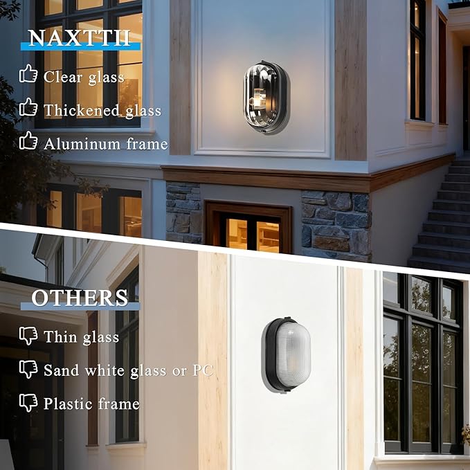 11 Inch Waterproof Bulkhead Light Fixture Outdoor Ceiling Light Black Sauna Light with UL Listed Aluminum Frame and Thickened Clear Glass Shade 2 Pack