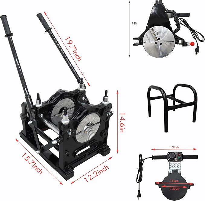 TECHTONGDA Pipe Welding Machine Electric Tube Butt Fusion Equipment for PE PP PB PVDF PPR 2.48-6.30inch Hand Push Two Clamps