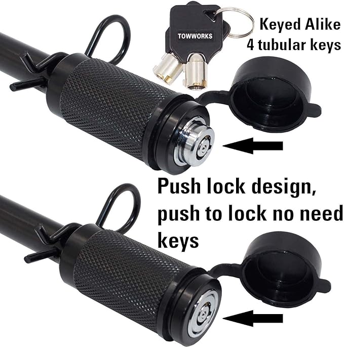 79852 Keyed Alike 5/8" Trailer Hitch Lock Set for Adjustable Channel Mounts, Double Safety Heavy Duty Tow Hitch Receiver Locking Pins fit Class III - V Hitches
