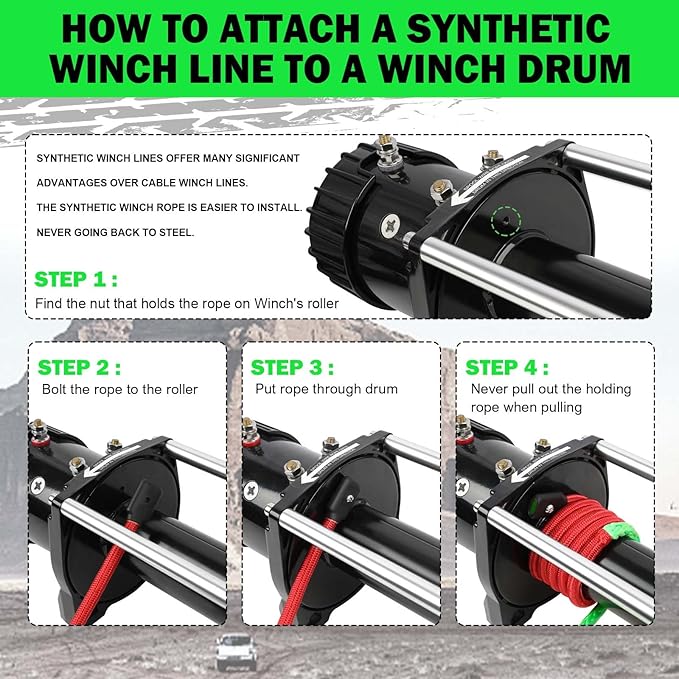 Synthetic Winch Rope, 3/8'' x 60ft 19,854LBS Synthetic Winch Line 3/8 Winch Cable Replacement Synthetic Rope with Forged Winch Hook for 4WD Off Road Vehicle SUV Truck(Green-Slim)