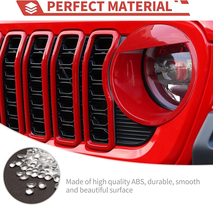 Front Grill Inserts Front Headlight Cover Kit fit for Jeep Wrangler JL JLU Gladiator JT 2024+ Exterior Accessories,Red