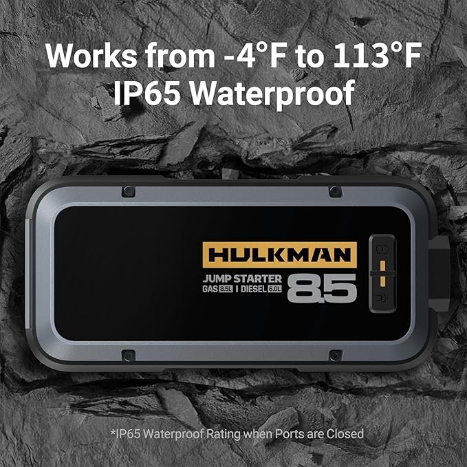 Hulkman Alpha85,Space Gray,2000A 74Wh Smart Jump Starter,12V Portable Car Battery Booster with 3.3" Display,USB-C Power Pack,5-Mode Flashlight,Jumper Cables for up to 8.5L Gas/6.0L Diesel