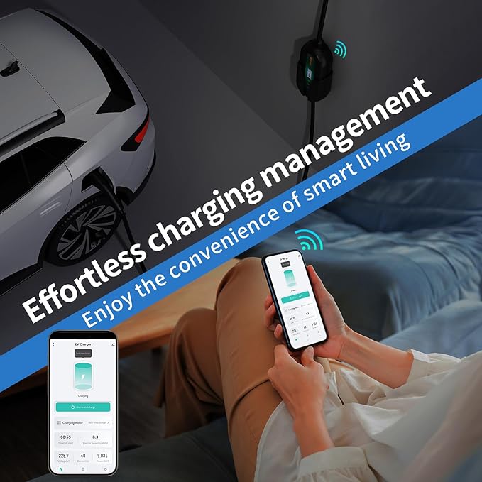 EV Charger Level 2 40 Amp – Portable J1772 9.6kW 240V Charger, ETL Listed (UL 2594/2231) & FCC, NEMA Type 4 IP66, NEMA 14-50 Connection, Adjustable 16–24–32–40A, 25FT Length, Home EV Charging Station