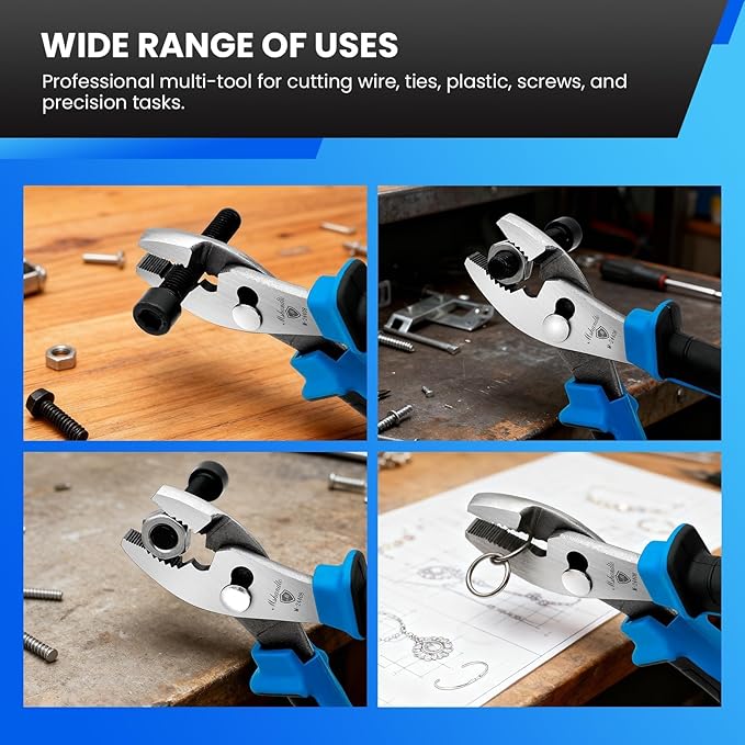 8-Inch Slip Joint Pliers, Alloy Steel with Swivel Rivet & Non-Slip TPR Handles, Strong Sharp Teeth for Plumbing, Automotive Repair, Tightening, Loosening, Gripping Nuts, Bolts, Pipes Adjustab