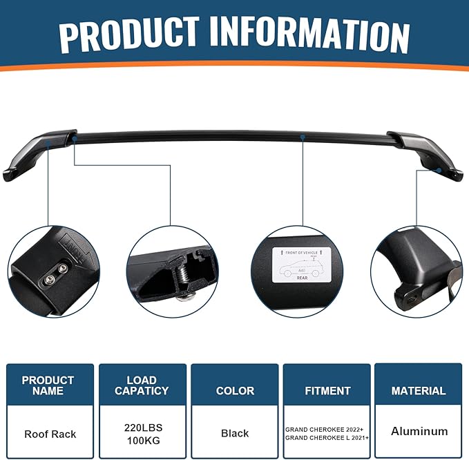 Roof Rack Cross Bars Compatible with Jeep Grand Cherokee L 2021-2026 and 2022-2026 Grand Cherokee WL, Heavy Duty 260lb Aluminum Crossbar Racks Roof Rail Rooftop Luggage Canoe