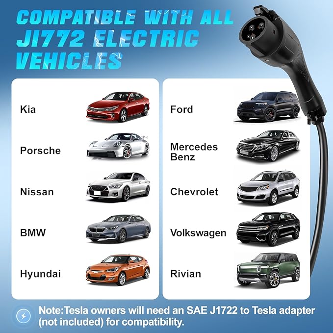 Portable EV Charger Level 2, 48Amp 240V, Electric Vehicle Charger with 16.5FT Cable, NEMA 14-50 Plug, Compatible with SAE J1772 EVs, Scheduled Charging, Adjustable Current, Smart APP