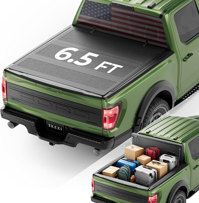 Low Profile Tonneau Cover Truck Bed for Ford F150 6.5 ft (78.9") 2015-2025, Fully Folded Vertical Clearance Hard Flip Fold Locking Drill-Free Install Waterproof Fiberglass Anti-Theft Security