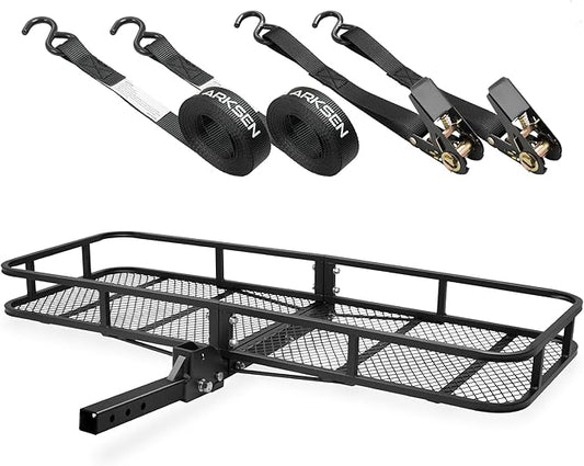 ARKSEN 60 x 23 x 5.5 Inch Folding Hitch Cargo Carrier with 2 Ratchet Straps, 500 Lbs Capacity Heavy Duty 2 Inch Receiver Luggage Basket for SUV, Pickup Truck, Camping & Travel