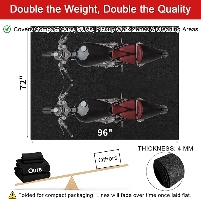 Golener Oil Spill Mat - Garage Floor Mat, Absorbent Oil Pad, Premium Rubber Mat, Waterproof, Contain Liquid, Protect Garage Surface from Spill & Stain, Reusable, Washable, Durable, Black, 72” x 96”