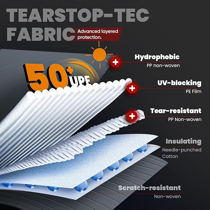 KING BIRD Heavy Duty Teardrop Travel Trailer Cover Fits 10'-12' Trailers, 5 Layers Top Waterproof Camper Cover with Windproof Strap for R-Pod Trailers, Clamshell Trailers