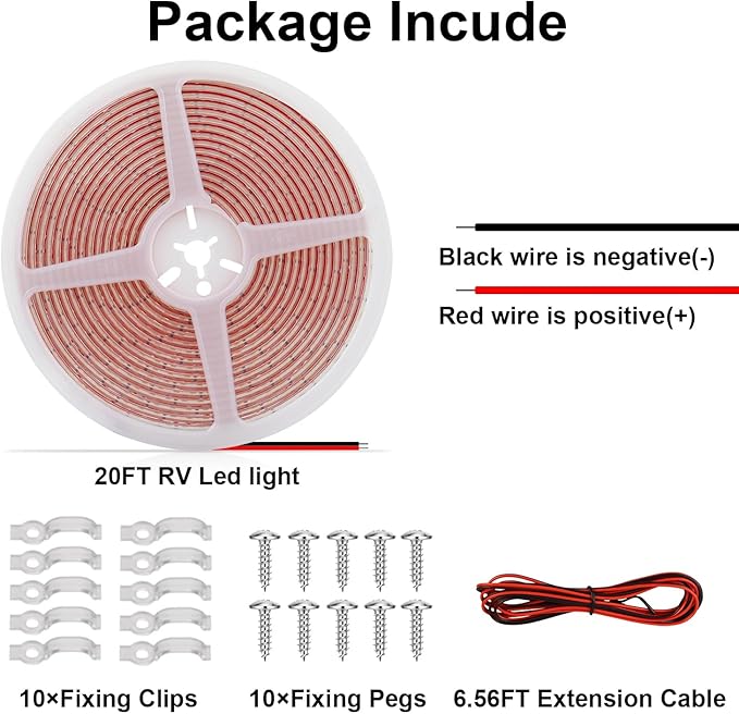 20FT RV Awning Lights, IP68 Waterproof Camper Awning Lights, 12v White Rv Led Strip Lighting for Motorhome Travel,Travel Trailers, Camper, Food Trucks