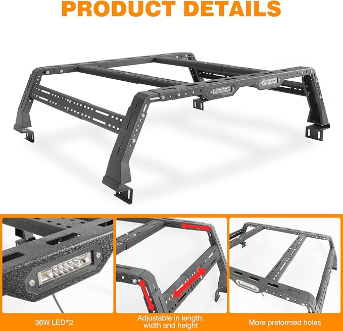 Truck Bed Racks Compatible with Dodge Ram 1500,Tacoma,Tundra,Jeep Gladiator JT, Chevy Silverado,Chevrolet Colorado,Ford Ranger,Frontier,Titan,Ford F-150 & Raptor,Overland Bed Rack for Truck