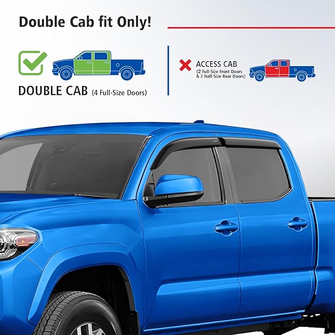 Goodyear Shatterproof Window Deflectors for Toyota Tacoma 2016-2023 Double Cab, Tape-on Rain Guards, Window Visors, Vent Deflector,Vent Visor,Truck Accessories, 4pcs - GY008652