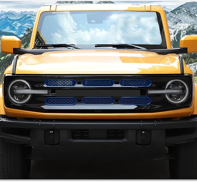 Front Grill Mesh Grille Inserts Cover Frame Trims Kit 6Pcs Fit for Ford Bronco 2021-2025 2/4 Door Exterior Accessories (Blue)