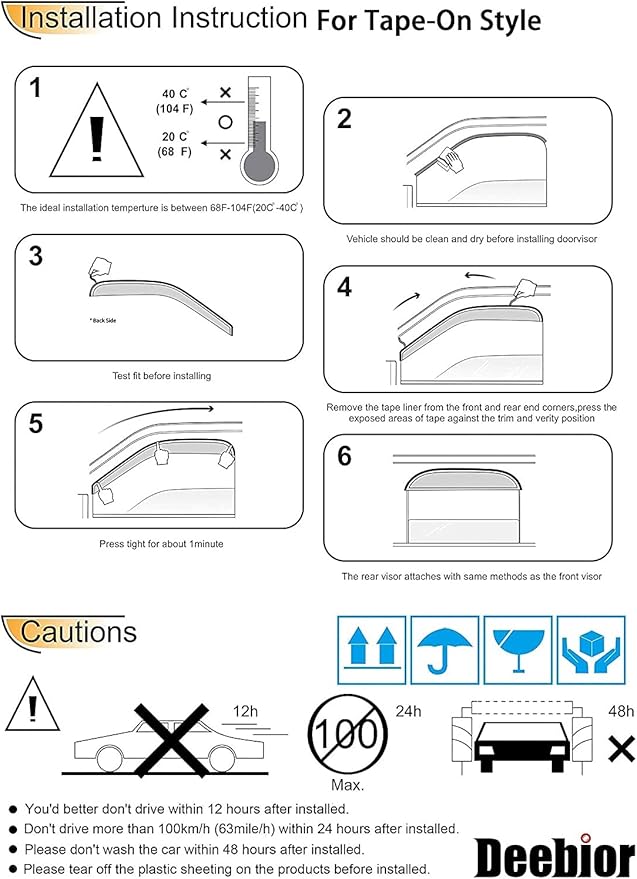 92349 Side Window Visor Wind Vent Deflector fit for 2003-2007 Honda Accord Coupe,2pcs Outside Mount Style Dark Smoke Shade Sun Rain Guards Set