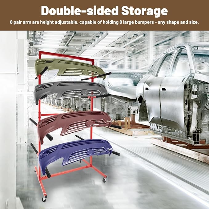 Floor Mobile Bumper Storage Rack, Heavy Duty Utility Double Sided Bumper Storage Dolly with Wheels Space Saving for Automobile Parts Storage