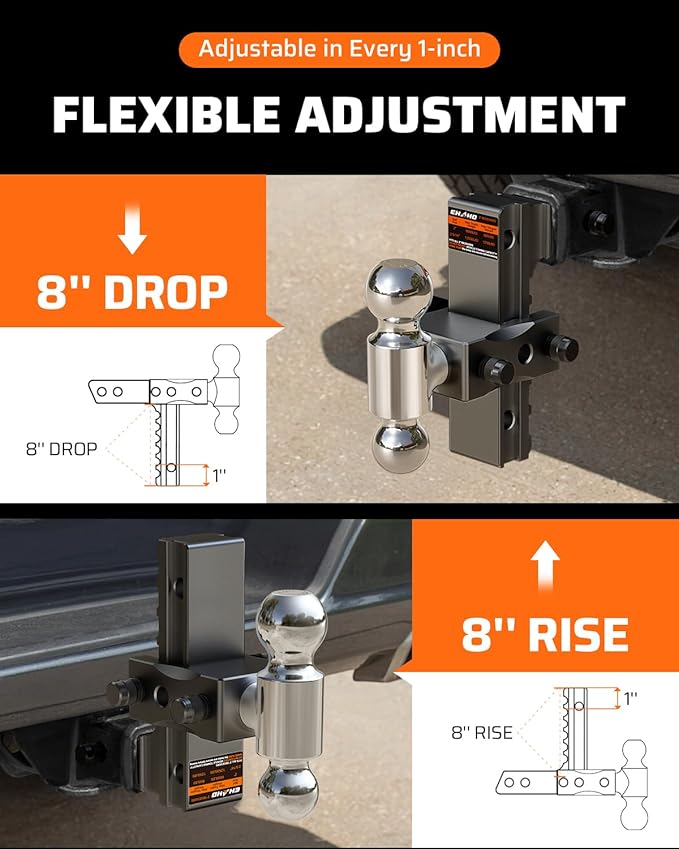 Ehaho Adjustable Trailer Hitch,Drop Hitch 2 Inch Receiver Heavy Duty Aluminum Tow Hitches with 8 Inch Drop/Rise for Truck