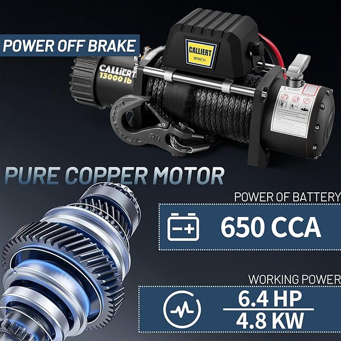 CALLIERT Winch 13000 lb. Load Capacity Electric Winch Kit 12V Synthetic Rope, with Wireless Handheld Remote and Corded Control Recovery Waterproof IP66 Off Road Winch for Jeep, Truck, SUV