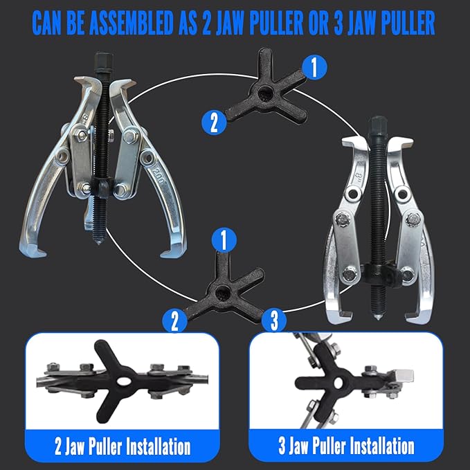 4 in 1 Gear Puller Set,2 Jaw & 3 Jaw Bearing Puller Kit,72pcs 3" 4" 6" 8" Gear Puller with Reversible Jaws,Cr-V Steel Heavy Duty Pulley Puller Tool for Bearing Gear Pulley Flywheel Removal.