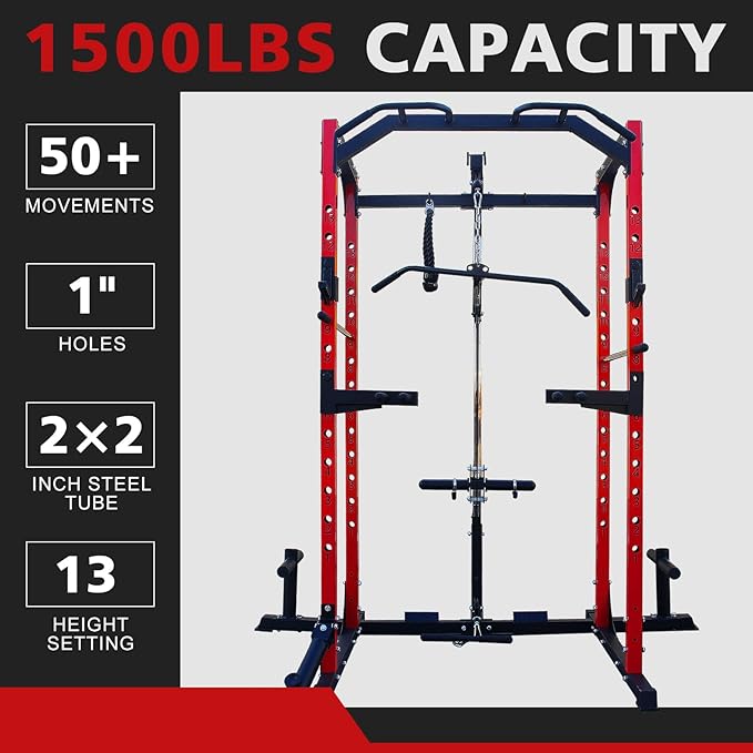 Power Cage Multi-Function Power Rack with Adjustable Cable Crossover System and More Training Attachment Weight Cage for Home Gym