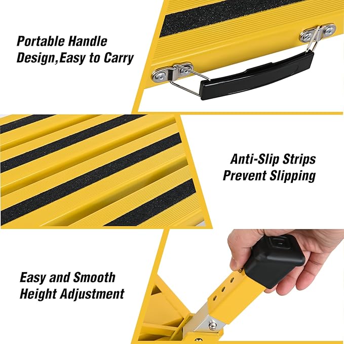 Nilight RV Step Stool Portable Folding Aluminum Platform Steps with Handle 16.5x11.8 Anti-Slip Surface Adjustable Height Step with Rubber Feet Support Up to 500lbs for Camping Travel Trailer (Yellow)