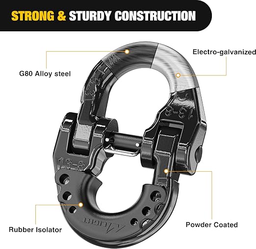 Nilight Safety Chain Connector Link, 1/2In Tow Hitch Hammerlock Coupling Link, 2 Pack Forged Steel Tow Chain Connector for Chain Link/Recovery Rope Link/Shackle, 12000 lbs Load Limit, Black