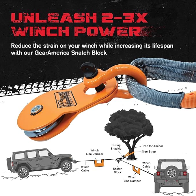 GearAmerica Off Road Recovery Kit, 9 Ton, Includes Tow Strap, Tree Saver, Snatch Block Pulley, D-Ring Shackles, Winch Line Dampener Bag, Gloves - Off Road Recovery Gear, 4x4, Black