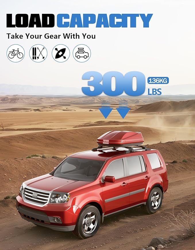 FengYu 300lb Lockable Roof Rack Cross Bars Compatible with Honda Pilot 2009-2015 (with Raised Rails), Heavy Duty Aluminum Roof Rails Crossbars Cargo Bars Canoe Rooftop Black Carrier Luggage