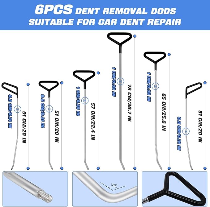 Car Dent Removal Rod Tools,Paintless Dent Repair Kit with 6 Pcs Stainless Steel Rods and 22Pcs Tips,Dent Repair Rods for Car Dents Door Dings and Hail Damage Removal