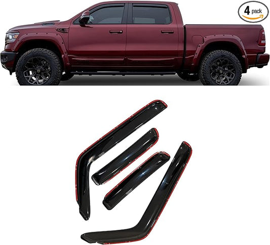 Black Horse Off Road [BHOR in Channel Rain Guards/Wind Deflectors Compatible with 2019-2024 Ram 1500 Quad Cab Smoke 4 PCs - 1494813IN